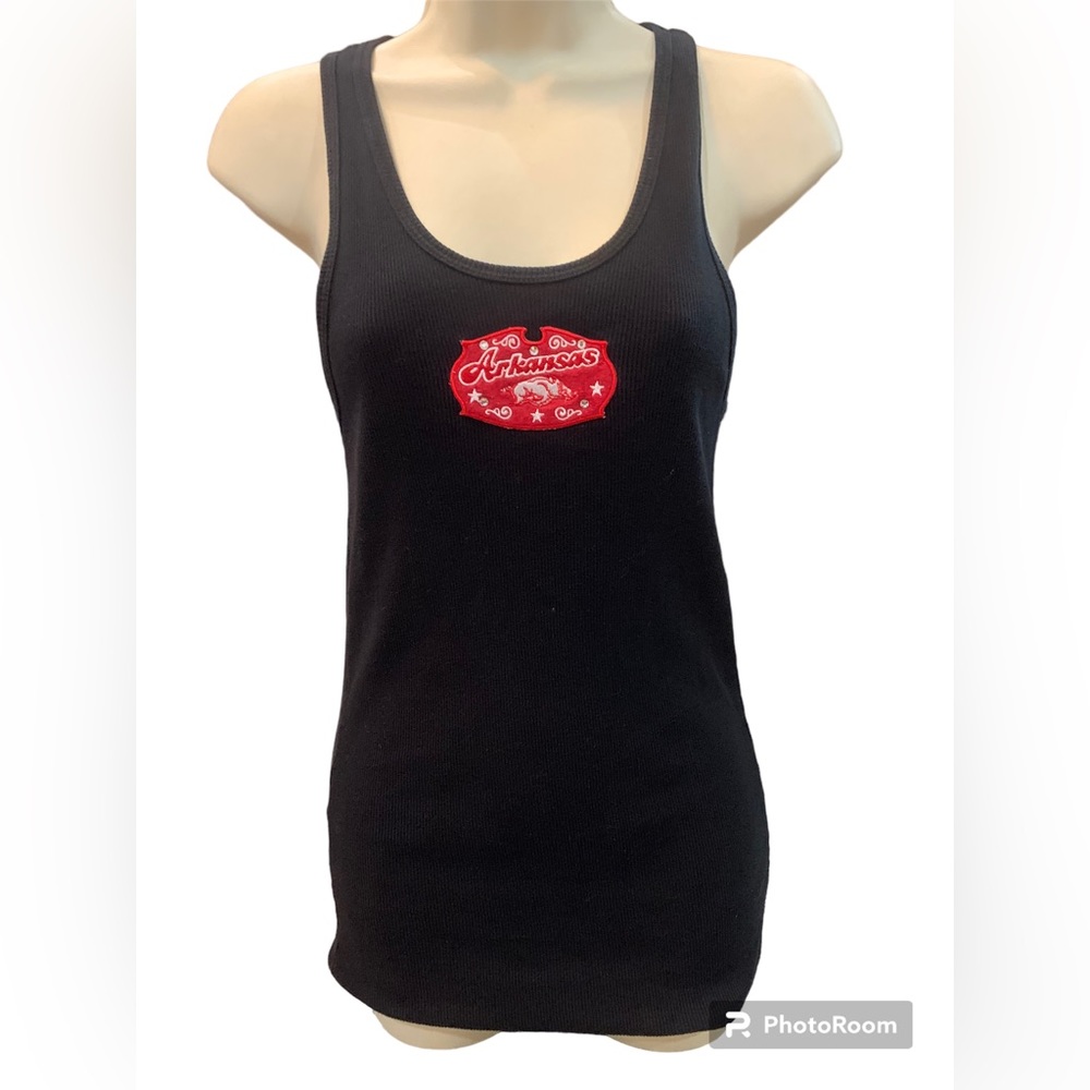 Arkansas Razorbacks Black Tank Top Women’s XL Studded Patch‎ Cotton Josh Boyd